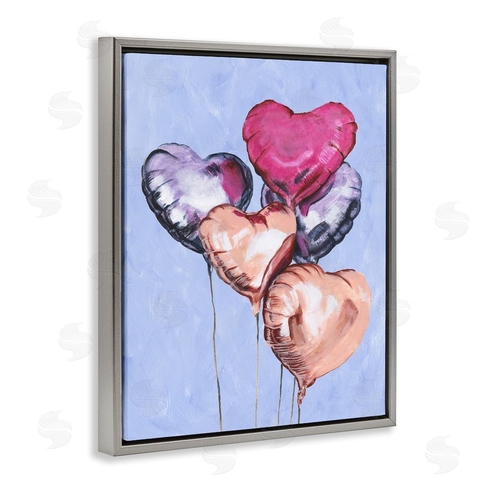 Michael Willett Vibrant Heart Balloons Gray Floating Frame Canvas Wall Art Print