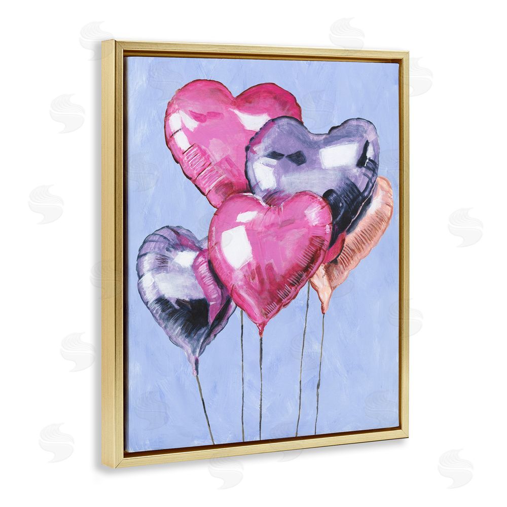 Michael Willett Heart Balloons Celebration Gold Floating Frame Canvas Wall Art
