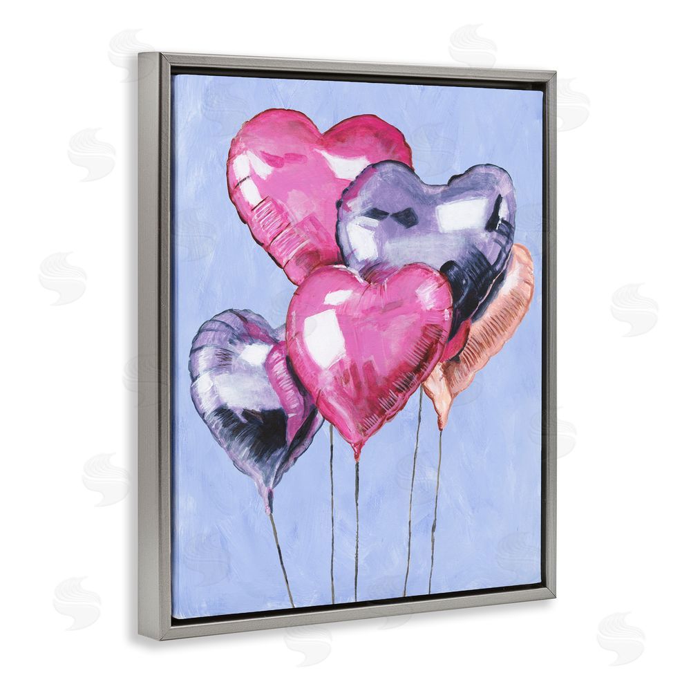Michael Willett Heart Balloons Celebration Gray Floating Frame Canvas Wall Art