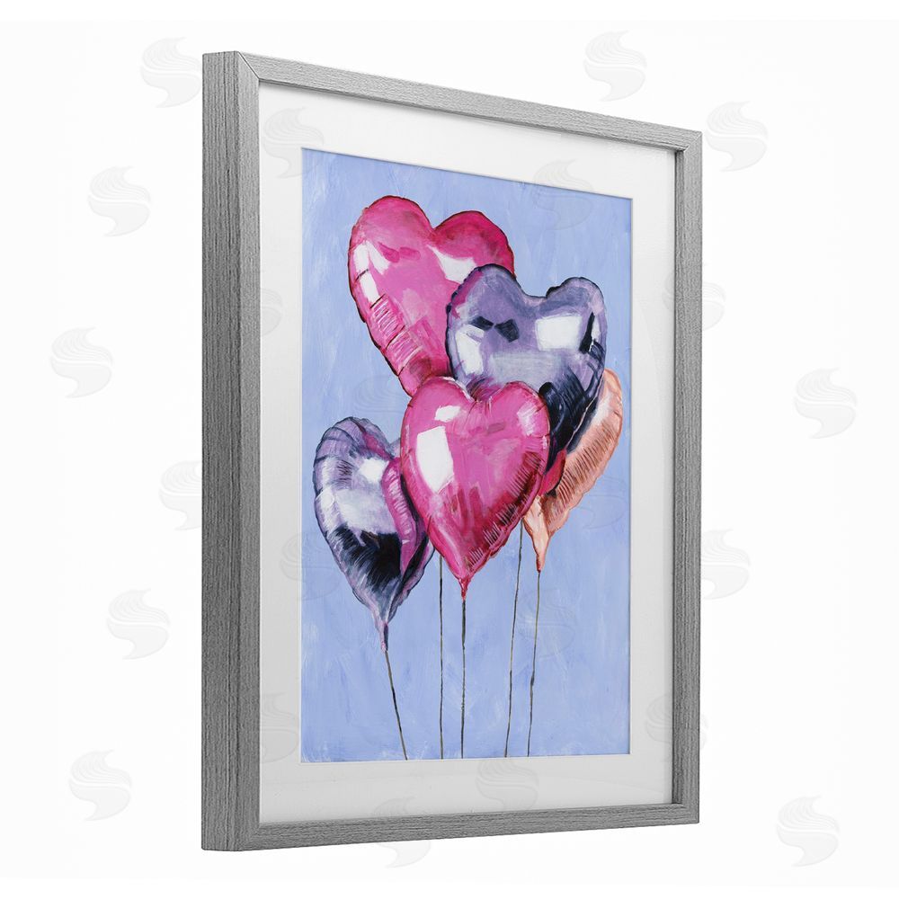 Michael Willett Heart Balloons Celebration Gray Framed Print Under Glass with Mat Wall Art