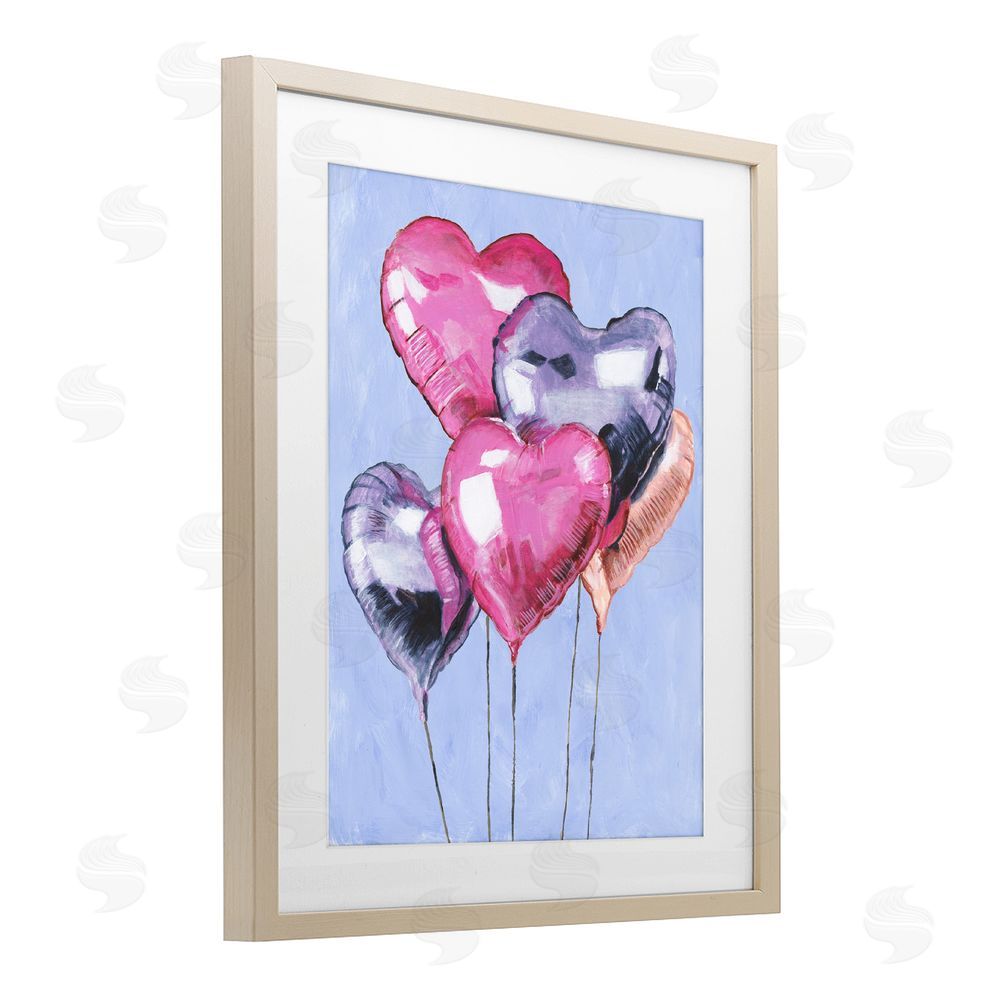 Michael Willett Heart Balloons Celebration Brown Framed Print Under Glass with Mat Wall Art