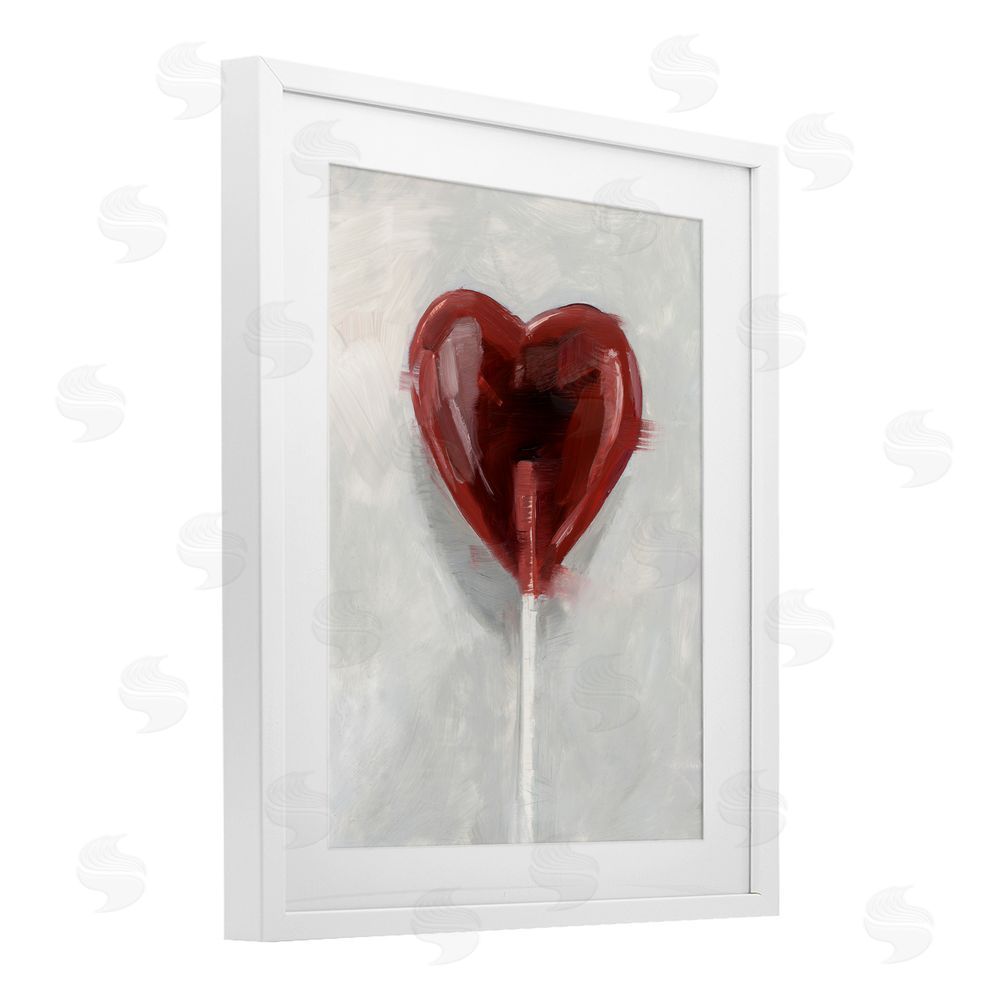 Ethan Harper Heart Shaped Lollipop White Framed Print Under Glass with Mat Wall Art