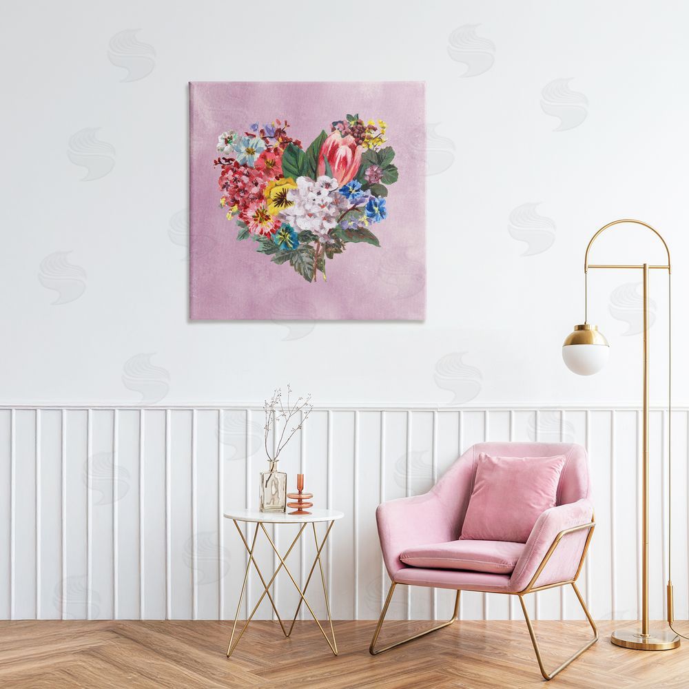 Melissa Wang Heart Shaped Garden Blooms Stretched Canvas Wall Art in Room