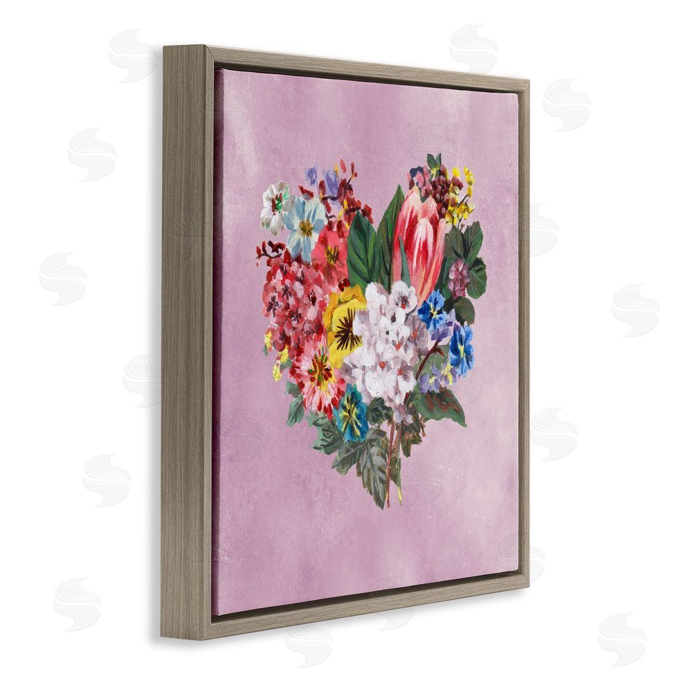 Melissa Wang Heart Shaped Garden Blooms Brown Floating Frame Canvas Wall Art