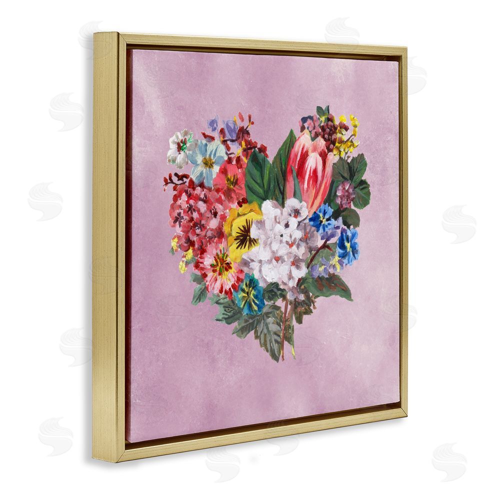 Melissa Wang Heart Shaped Garden Blooms Gold Floating Frame Canvas Wall Art