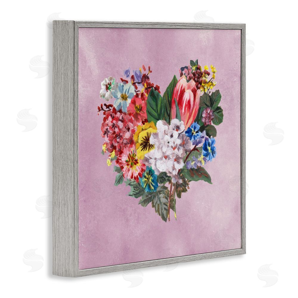Melissa Wang Heart Shaped Garden Blooms Gray Framed Giclee Wall Art Print
