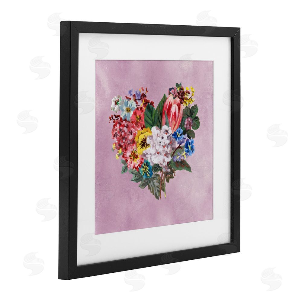 Melissa Wang Heart Shaped Garden Blooms Black Framed Print Under Glass with Mat Wall Art