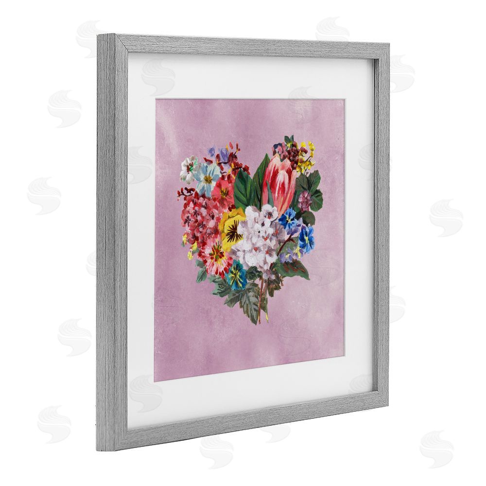 Melissa Wang Heart Shaped Garden Blooms Gray Framed Print Under Glass with Mat Wall Art