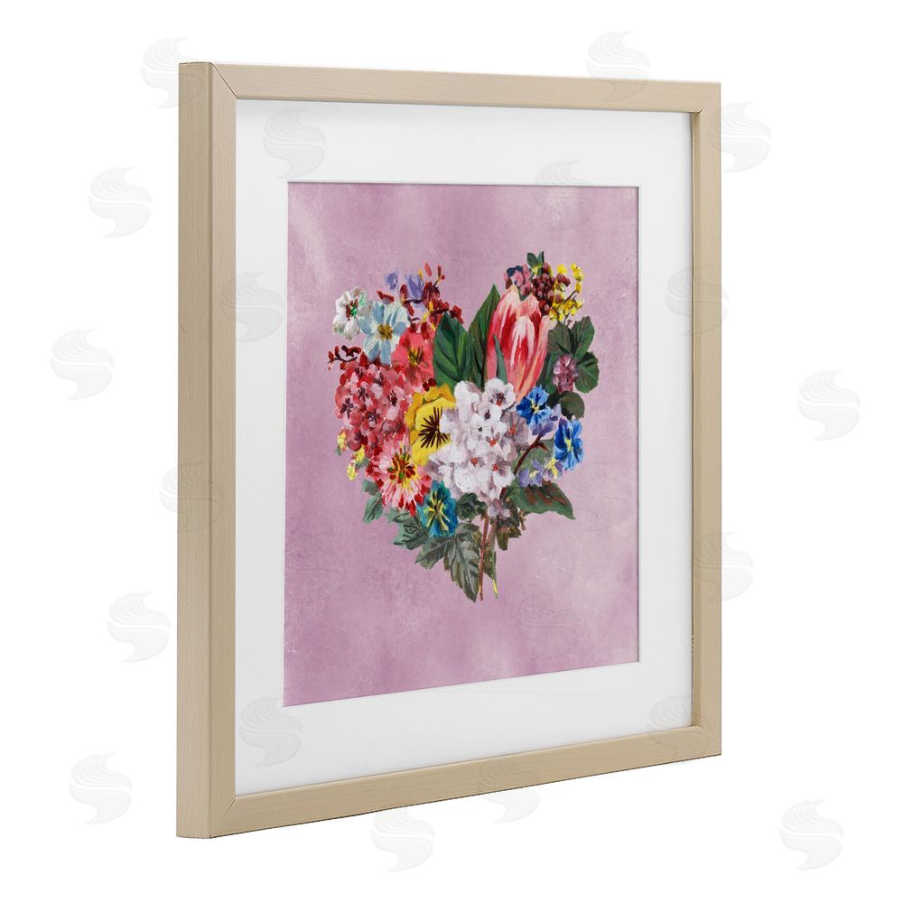 Melissa Wang Heart Shaped Garden Blooms Brown Framed Print Under Glass with Mat Wall Art