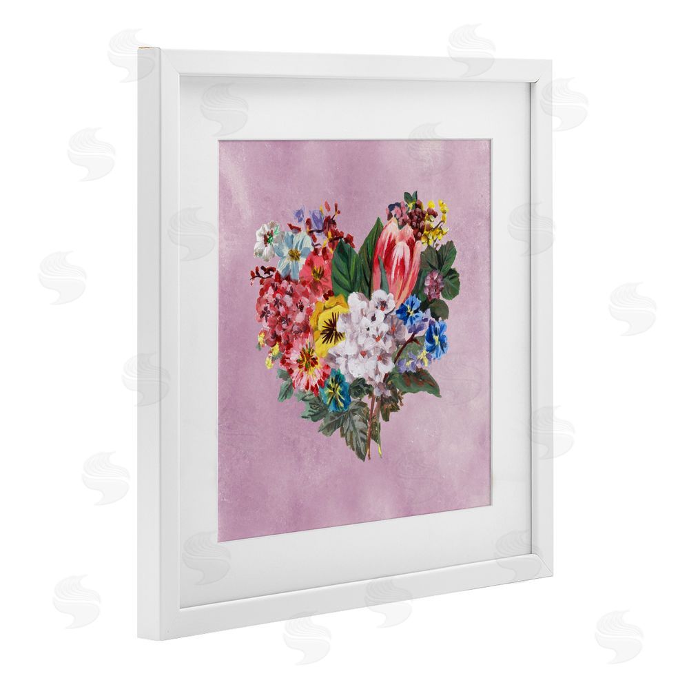 Melissa Wang Heart Shaped Garden Blooms White Framed Print Under Glass with Mat Wall Art
