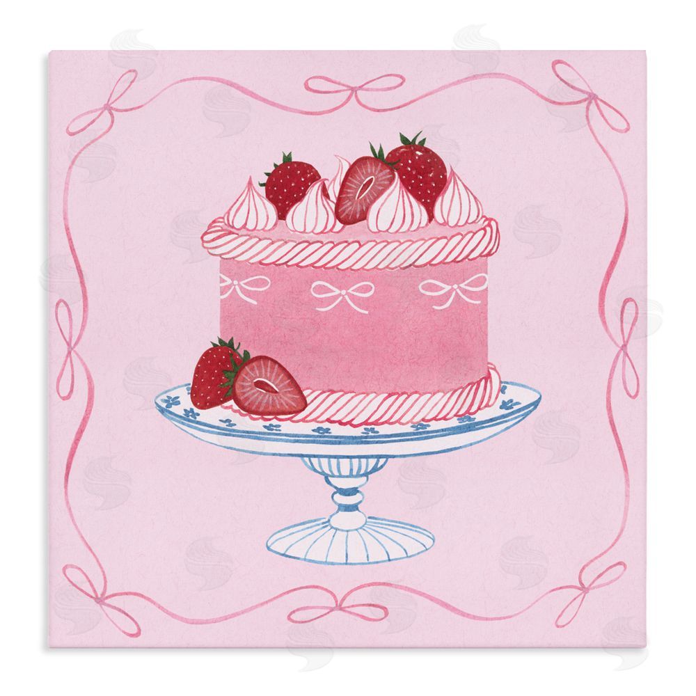 Grace Popp Pink Strawberry Cake Stretched Canvas Wall Art Print