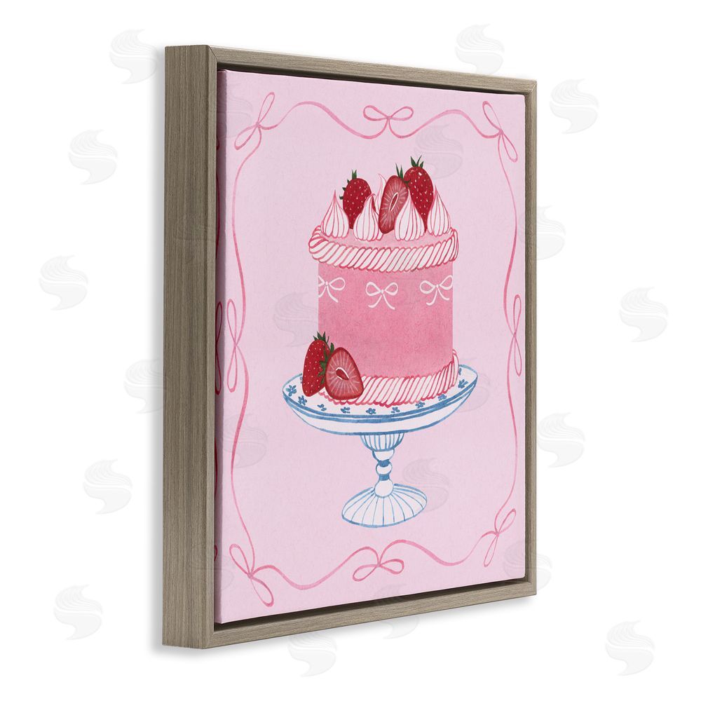 Grace Popp Pink Strawberry Cake Brown Floating Frame Canvas Wall Art Print