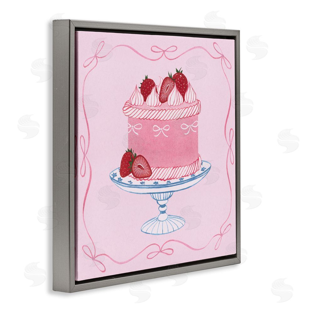 Grace Popp Pink Strawberry Cake Gray Floating Frame Canvas Wall Art Print
