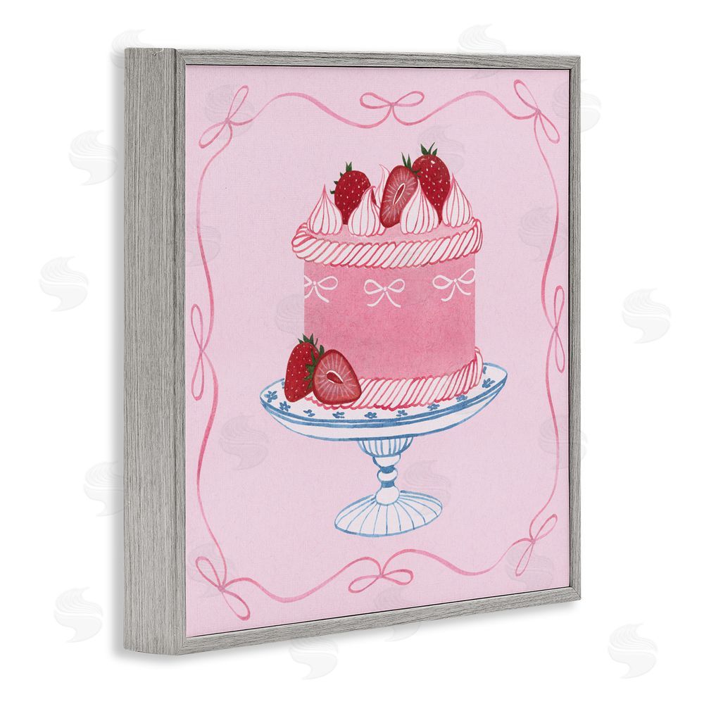 Grace Popp Pink Strawberry Cake Gray Framed Giclee Wall Art Print