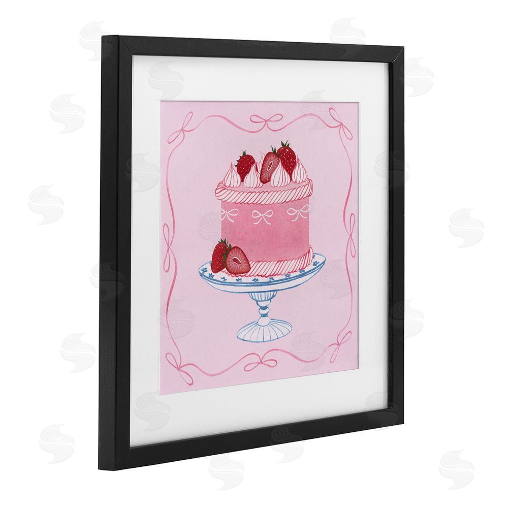 Grace Popp Pink Strawberry Cake Black Framed Print Under Glass Wall Art