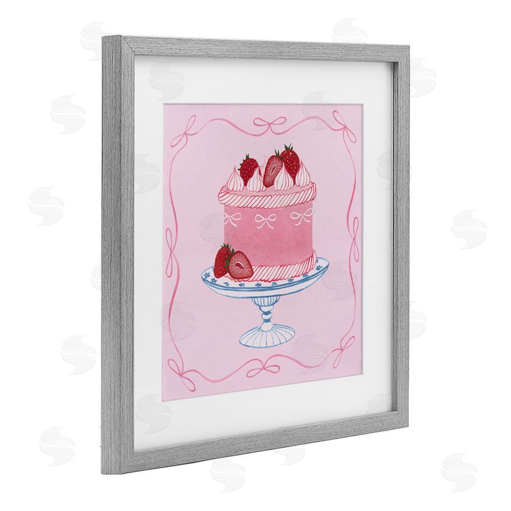 Grace Popp Pink Strawberry Cake Gray Framed Print Under Glass Wall Art