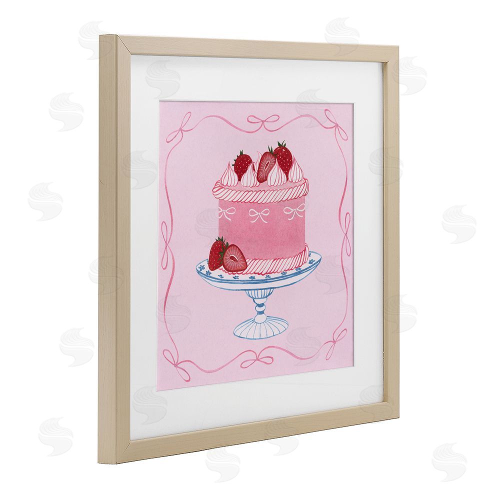 Grace Popp Pink Strawberry Cake Brown Framed Print Under Glass Wall Art