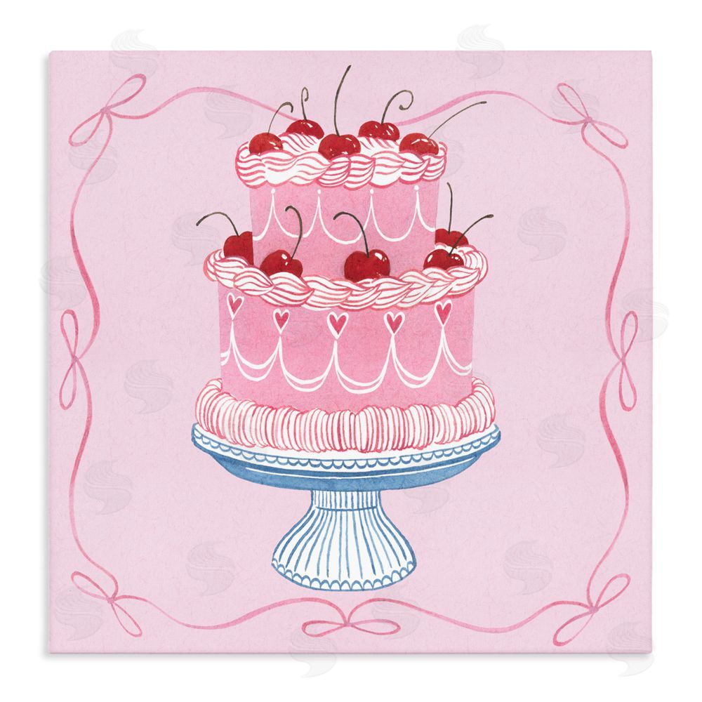 Grace Popp Romantic Pink Cherry Cake Stretched Canvas Wall Art Print