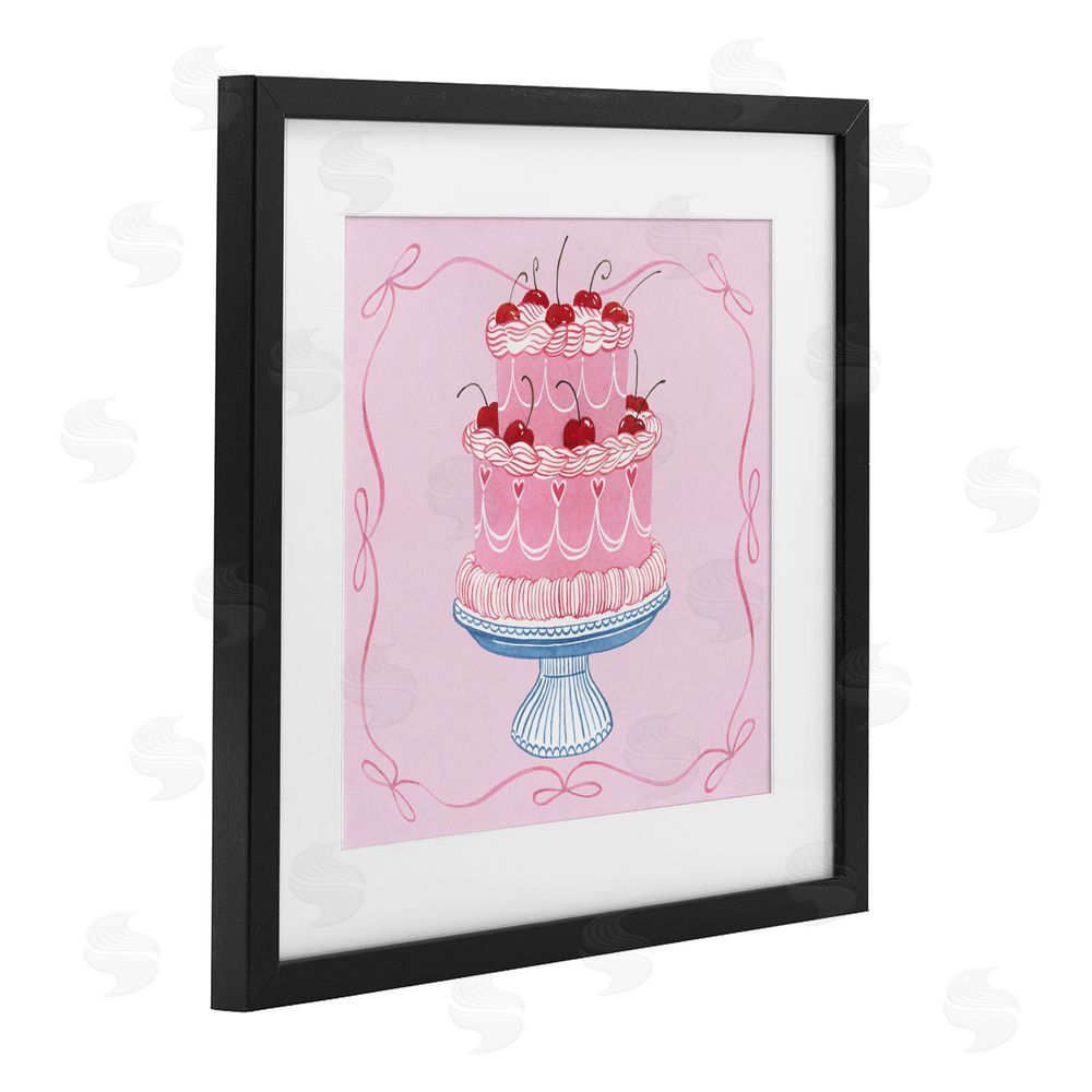 Grace Popp Romantic Pink Cherry Cake Black Framed Print Under Glass Wall Art