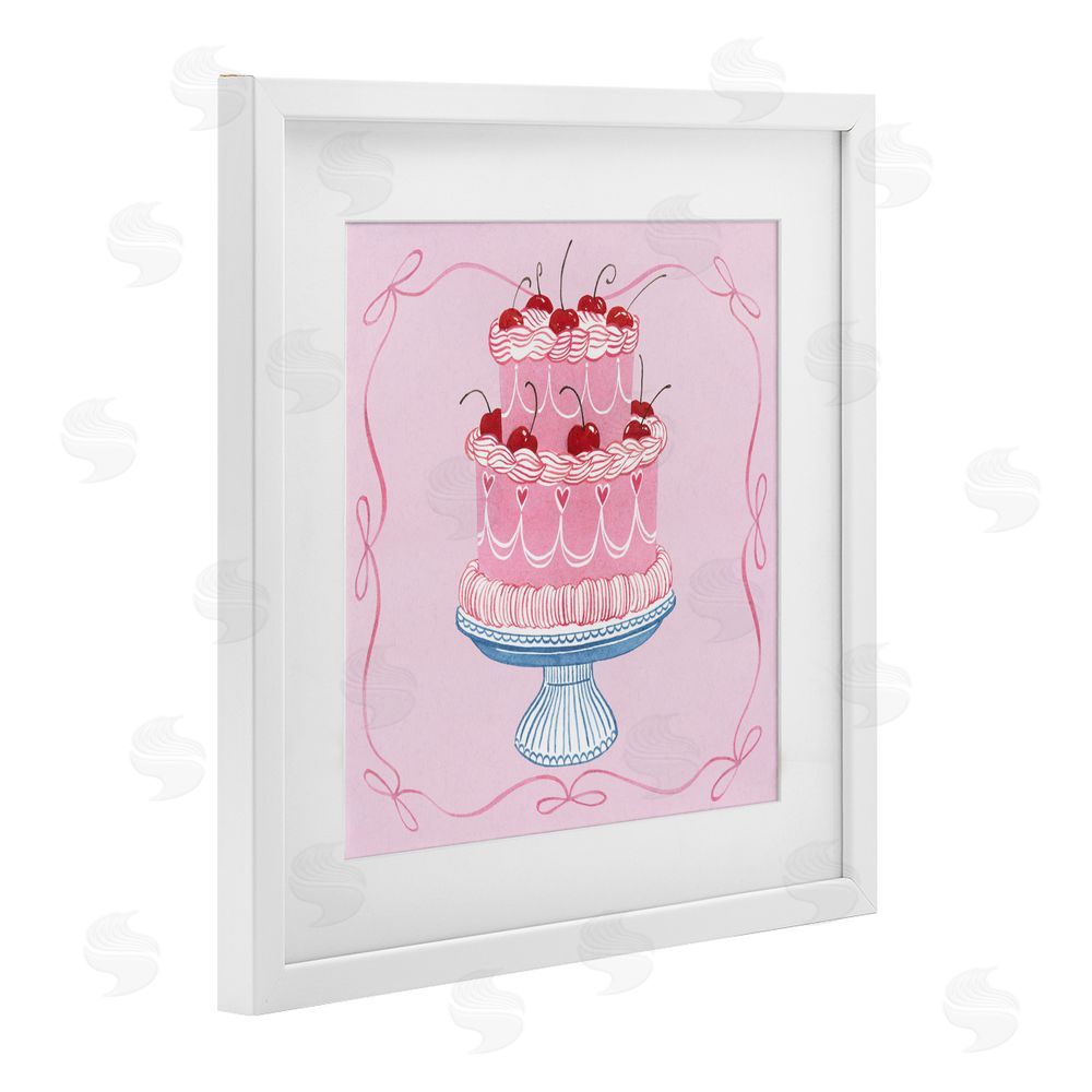 Grace Popp Romantic Pink Cherry Cake White Framed Print Under Glass Wall Art
