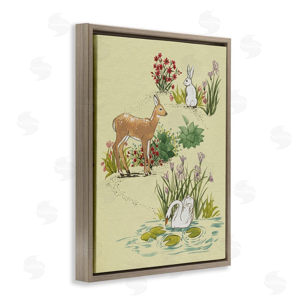 Grace Popp Peaceful Spring Animals Brown Floating Frame Canvas Wall Art Print