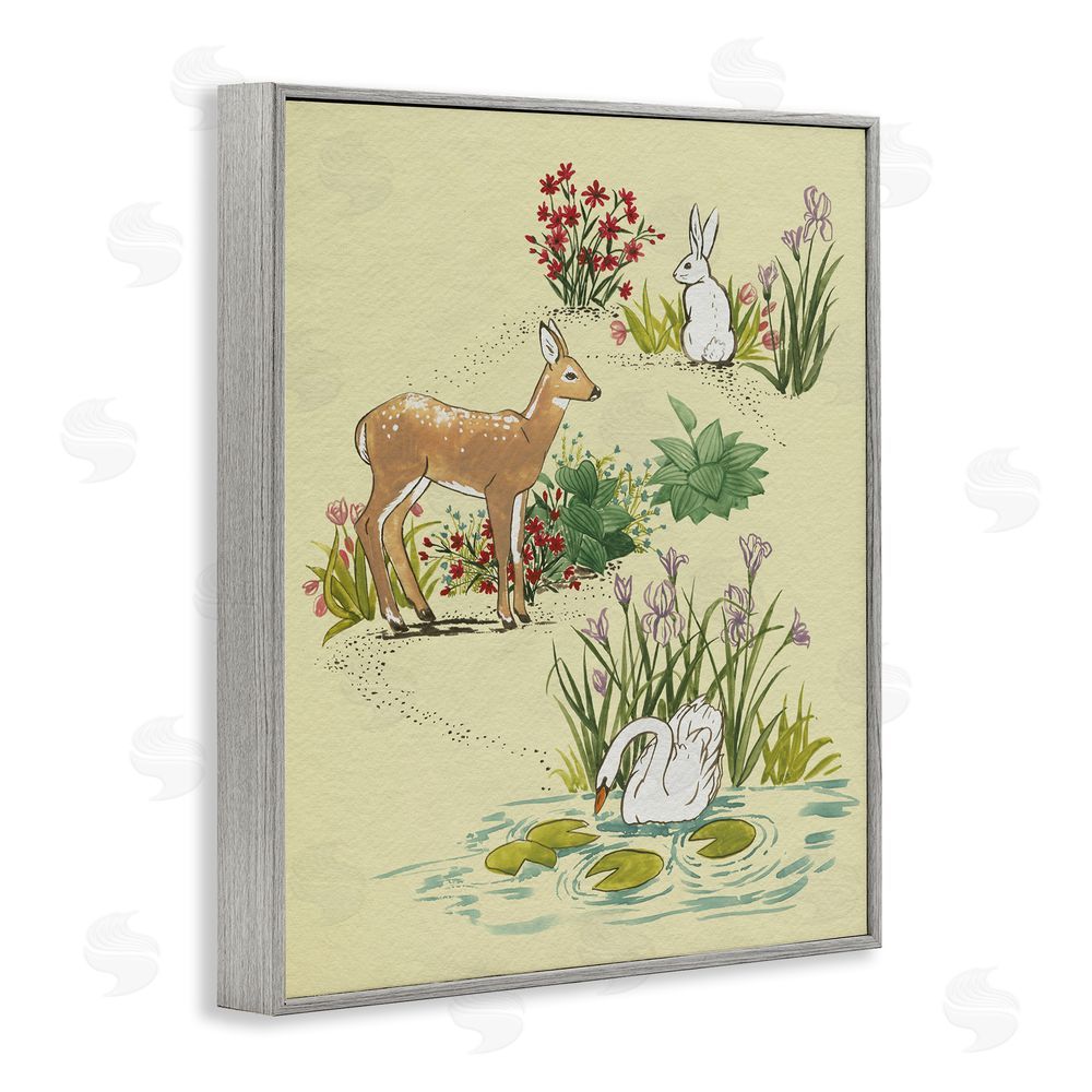 Grace Popp Peaceful Spring Animals Gray Framed Giclee Wall Art Print