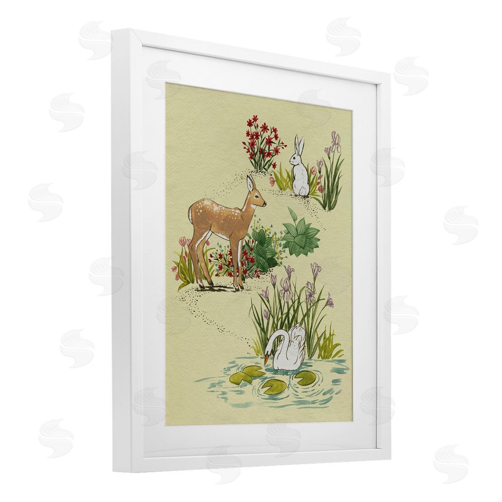 Grace Popp Peaceful Spring Animals White Framed Print Under Glass Wall Art