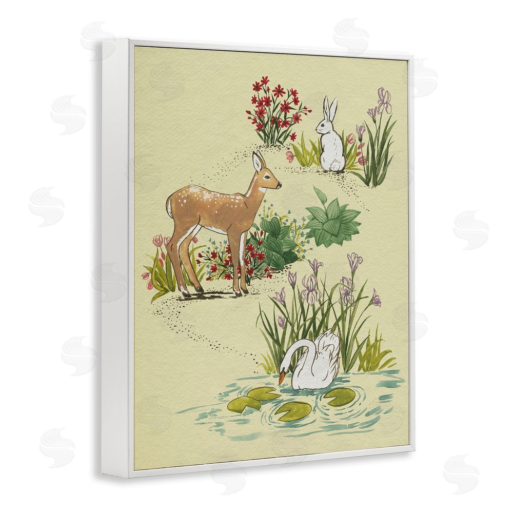 Grace Popp Peaceful Spring Animals White Framed Giclee Wall Art Print