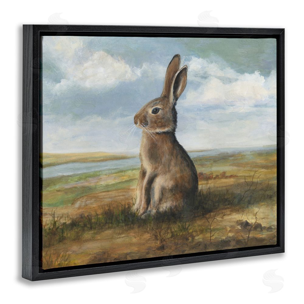 Michael Willett Classic Rabbit in Countryside Black Floating Frame Canvas Wall Art Print