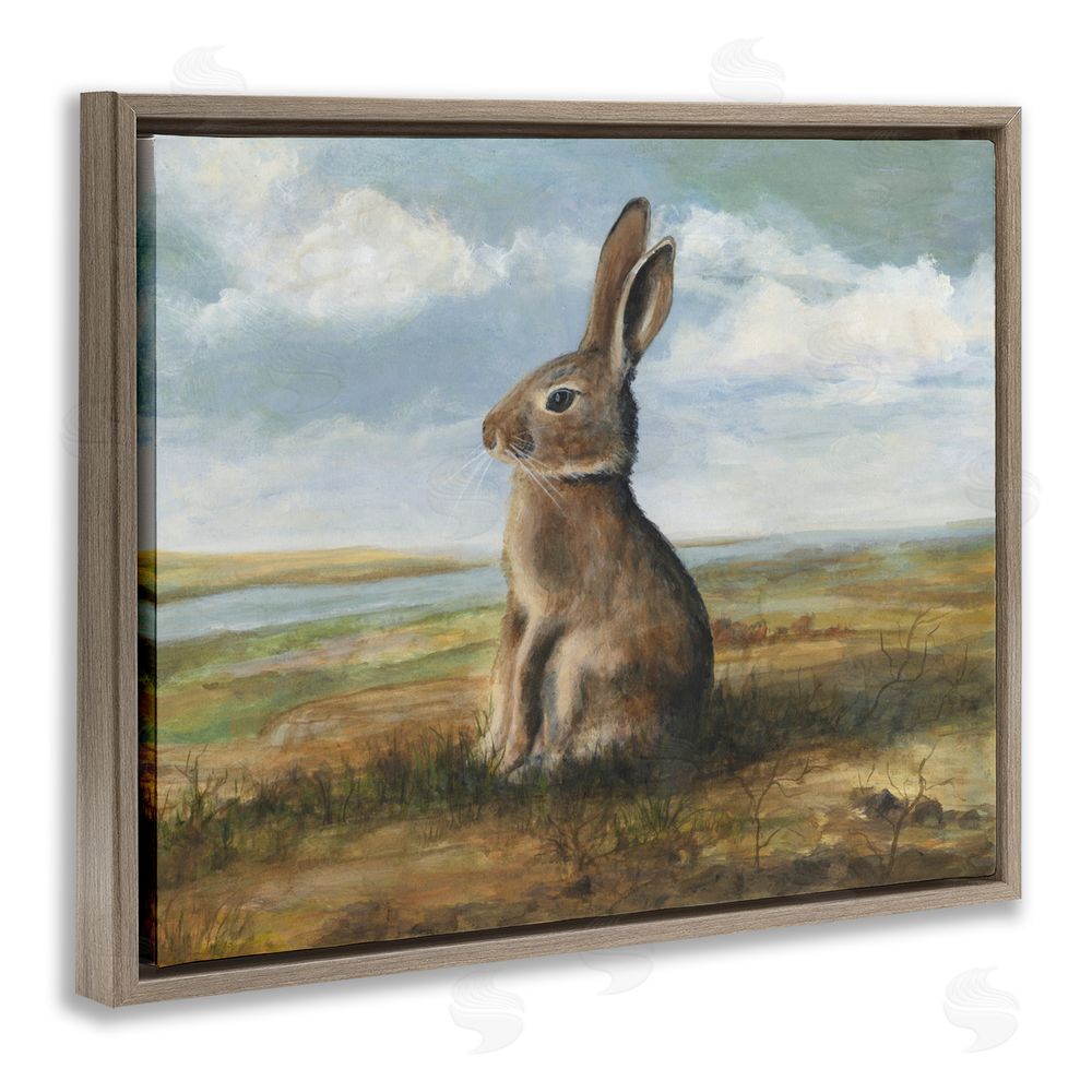 Michael Willett Classic Rabbit in Countryside Brown Floating Frame Canvas Wall Art Print