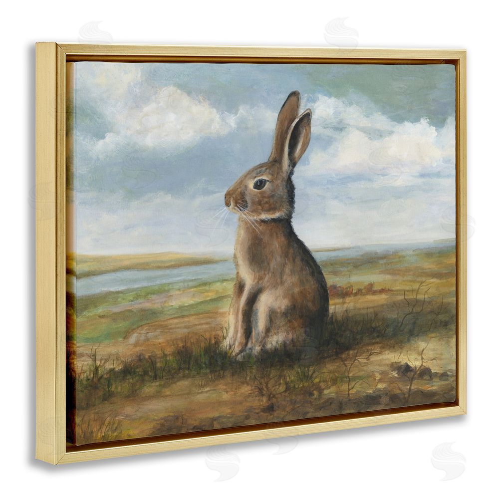 Michael Willett Classic Rabbit in Countryside Gold Floating Frame Canvas Wall Art Print