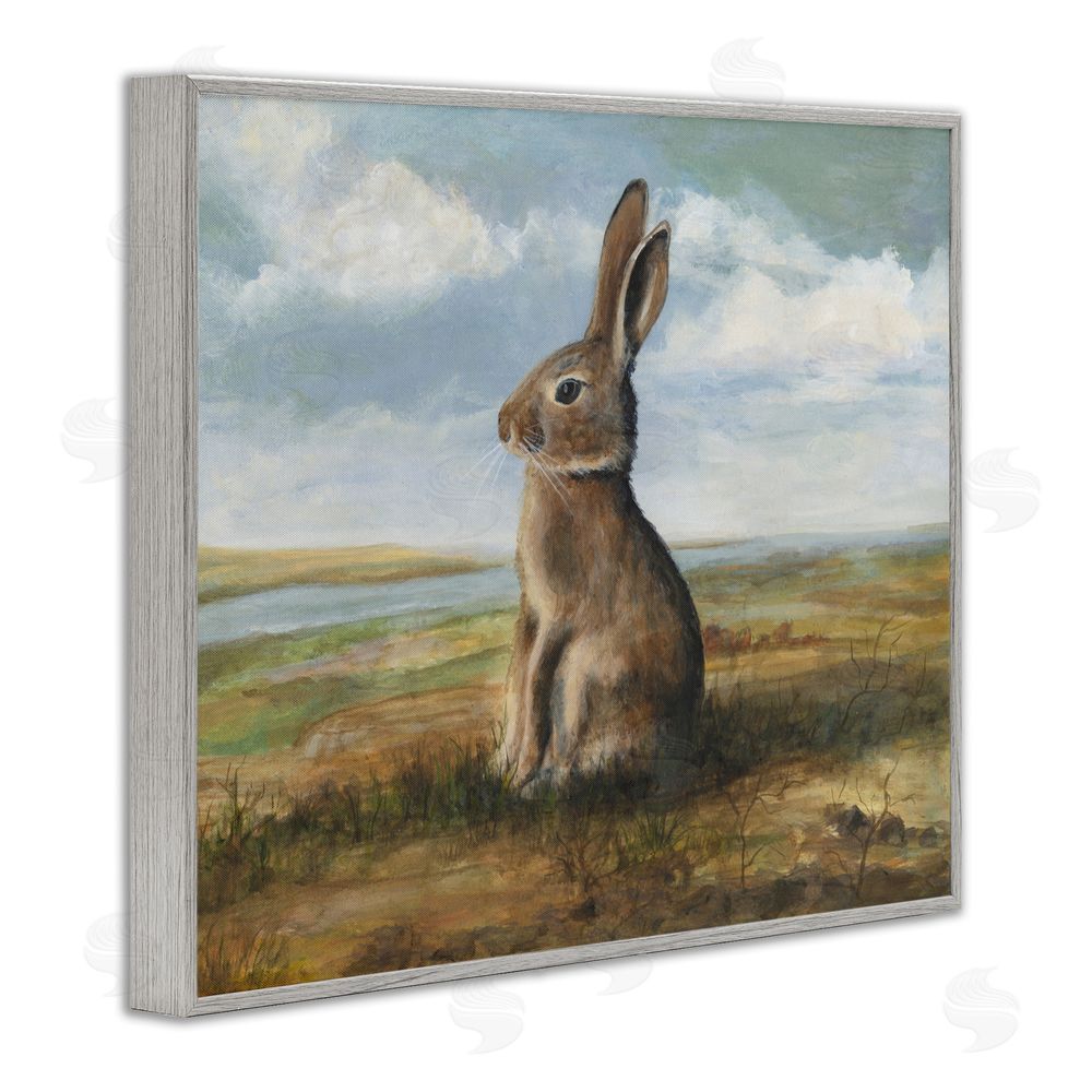 Michael Willett Classic Rabbit in Countryside Gray Framed Giclee Wall Art Print