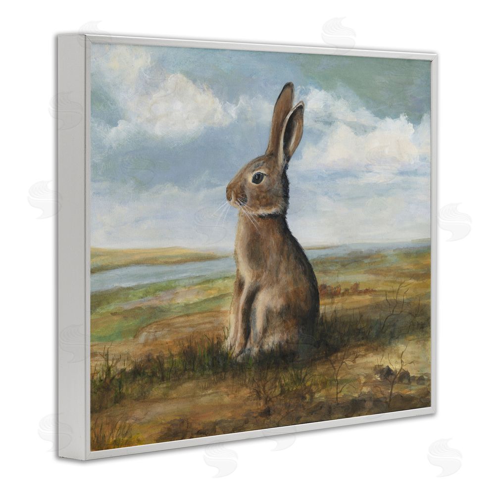 Michael Willett Classic Rabbit in Countryside White Framed Giclee Wall Art Print