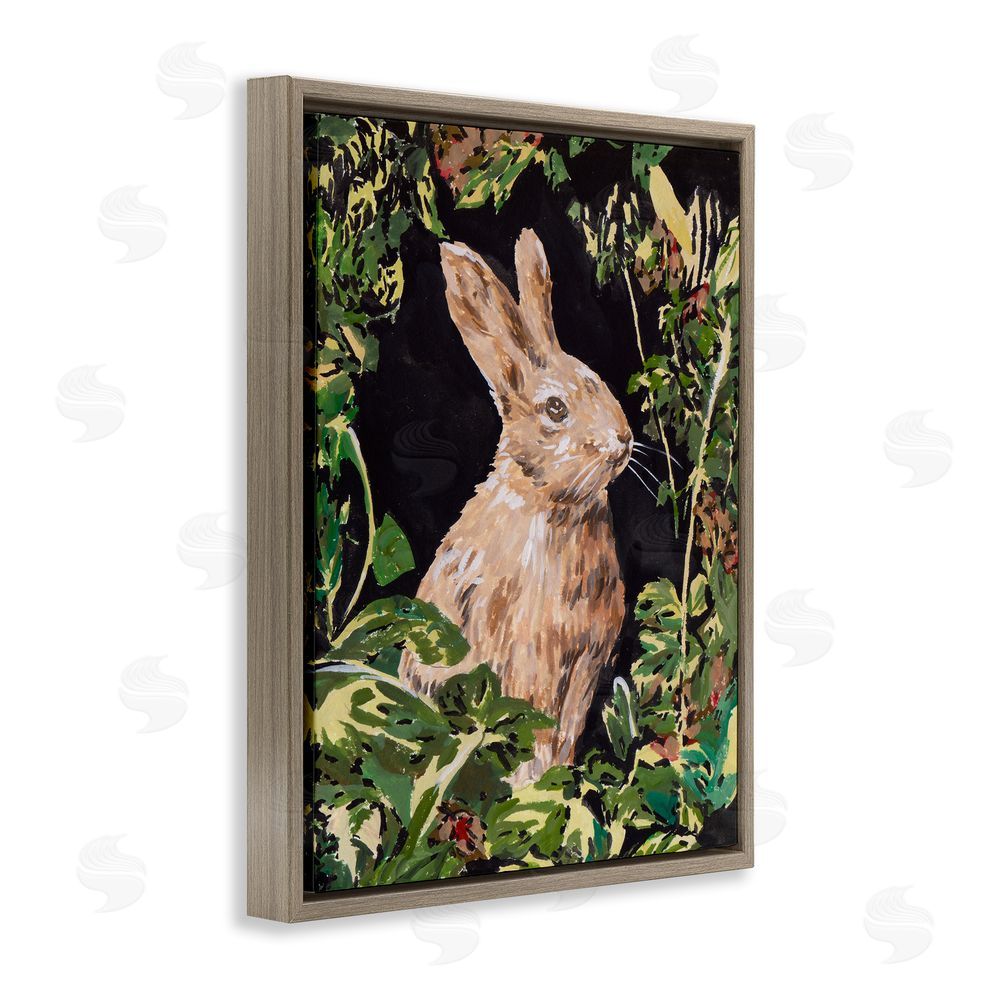 Melissa Wang Wreathed Botanicals Rabbit Brown Floating Frame Canvas Wall Art Print