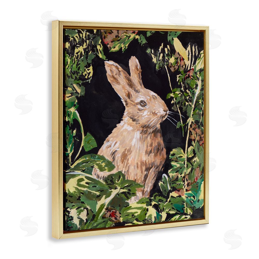 Melissa Wang Wreathed Botanicals Rabbit Gold Floating Frame Canvas Wall Art Print