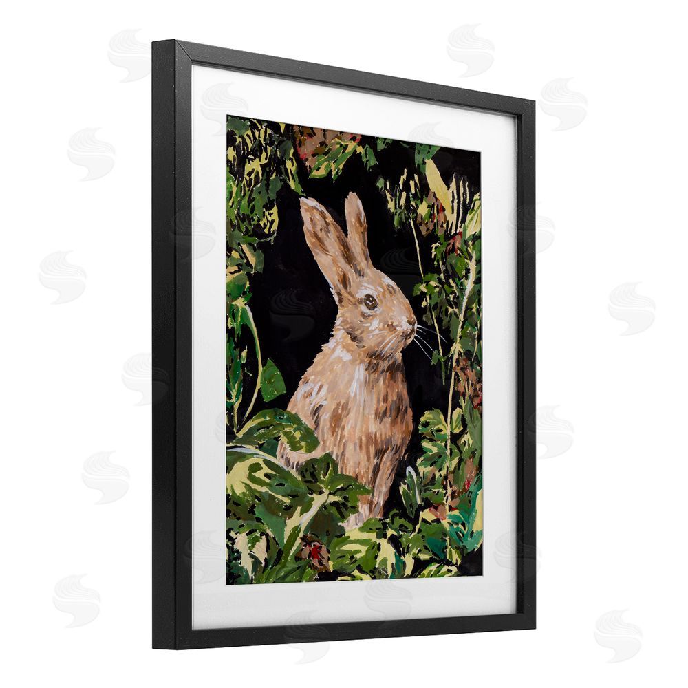 Melissa Wang Wreathed Botanicals Rabbit Black Framed Print Under Glass Wall Art