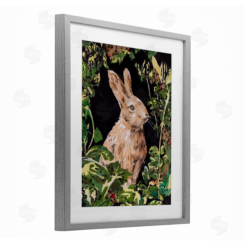 Melissa Wang Wreathed Botanicals Rabbit Gray Framed Print Under Glass Wall Art