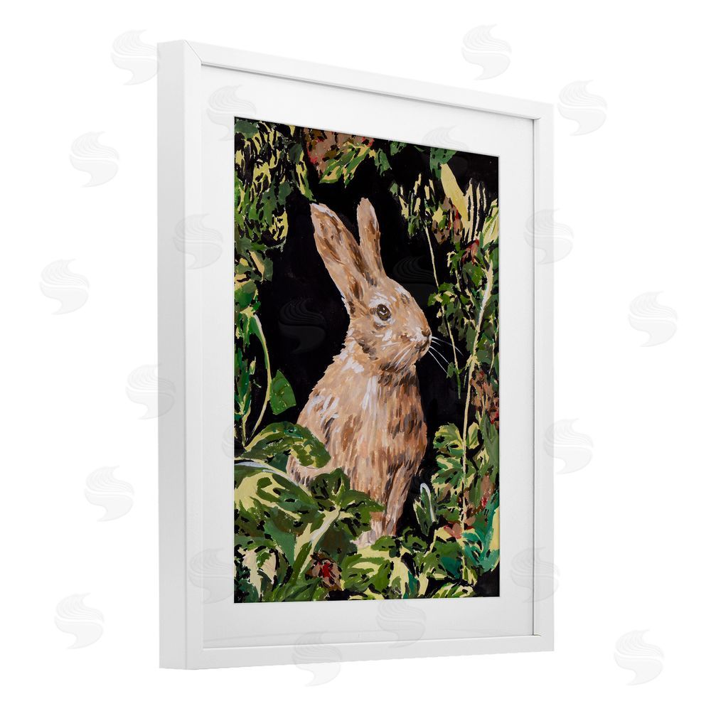 Melissa Wang Wreathed Botanicals Rabbit White Framed Print Under Glass Wall Art