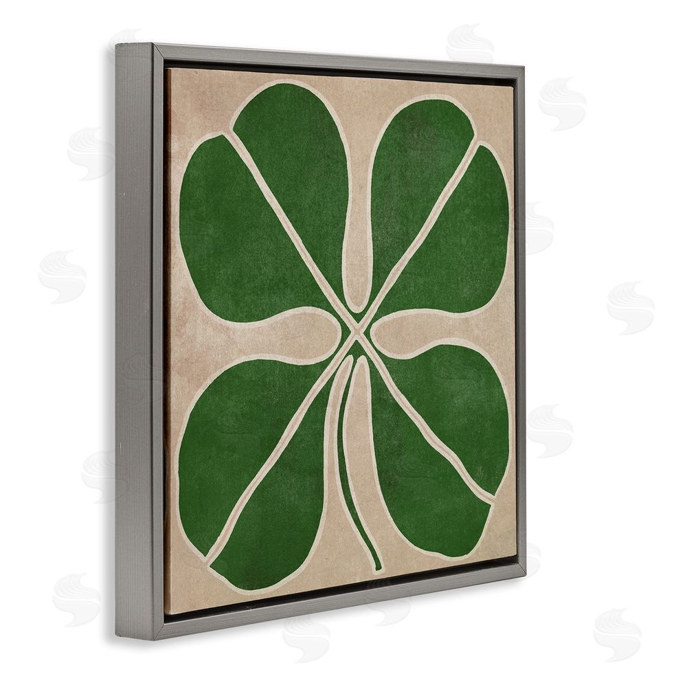 June Erica Vess Four Leaf Symmetry Gray Floating Frame Canvas Wall Art Print