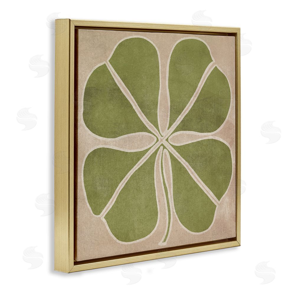June Erica Vess Neutral Symmetrical Clover Gold Floating Frame Canvas Wall Art Print