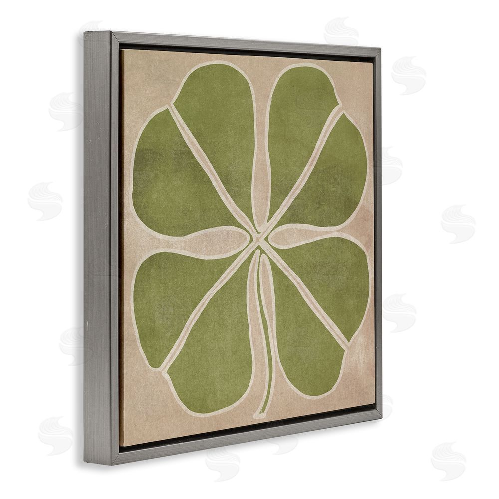 June Erica Vess Neutral Symmetrical Clover Gray Floating Frame Canvas Wall Art Print
