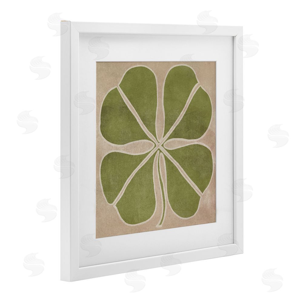 June Erica Vess Neutral Symmetrical Clover White Framed Print Under Glass Wall Art