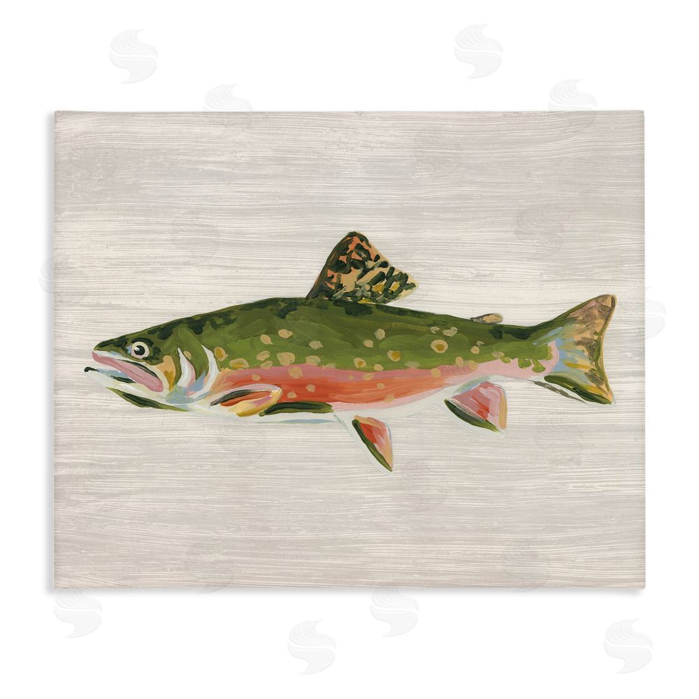 June Erica Vess Brook Trout Rustic Fish Stretched Canvas Wall Art Print