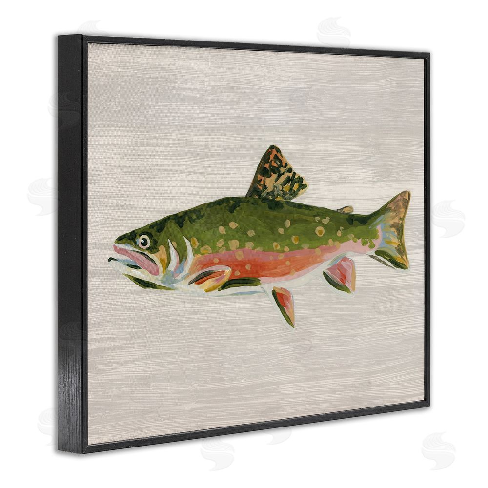 June Erica Vess Brook Trout Rustic Fish Black Framed Giclee Wall Art Print