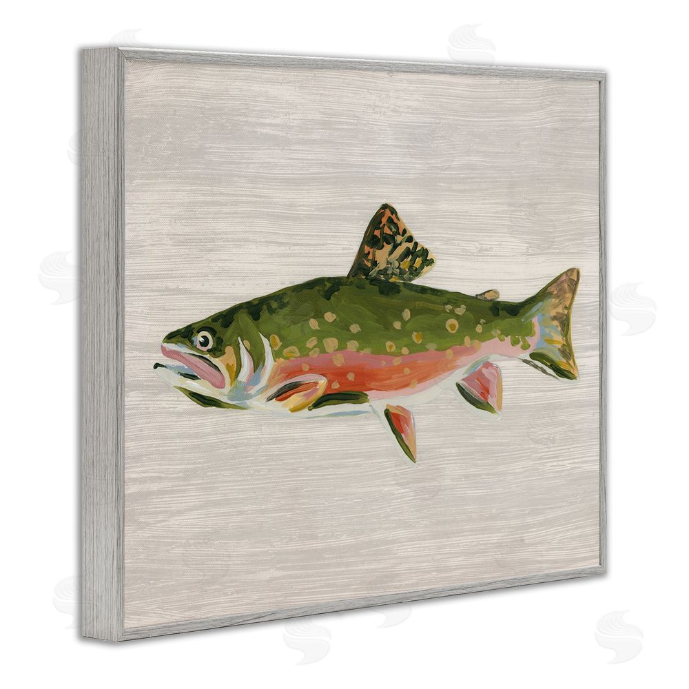 June Erica Vess Brook Trout Rustic Fish Gray Framed Giclee Wall Art Print