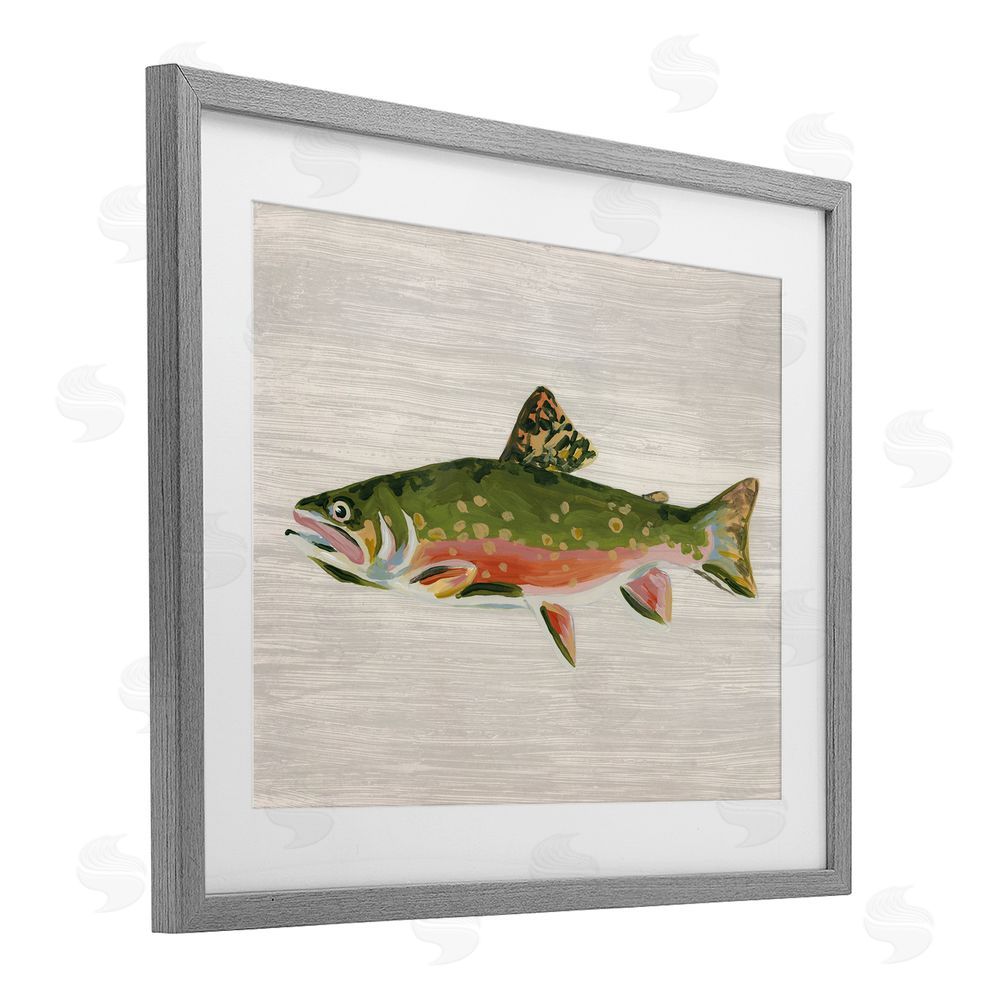 June Erica Vess Brook Trout Rustic Fish Gray Framed Print Under Glass Wall Art