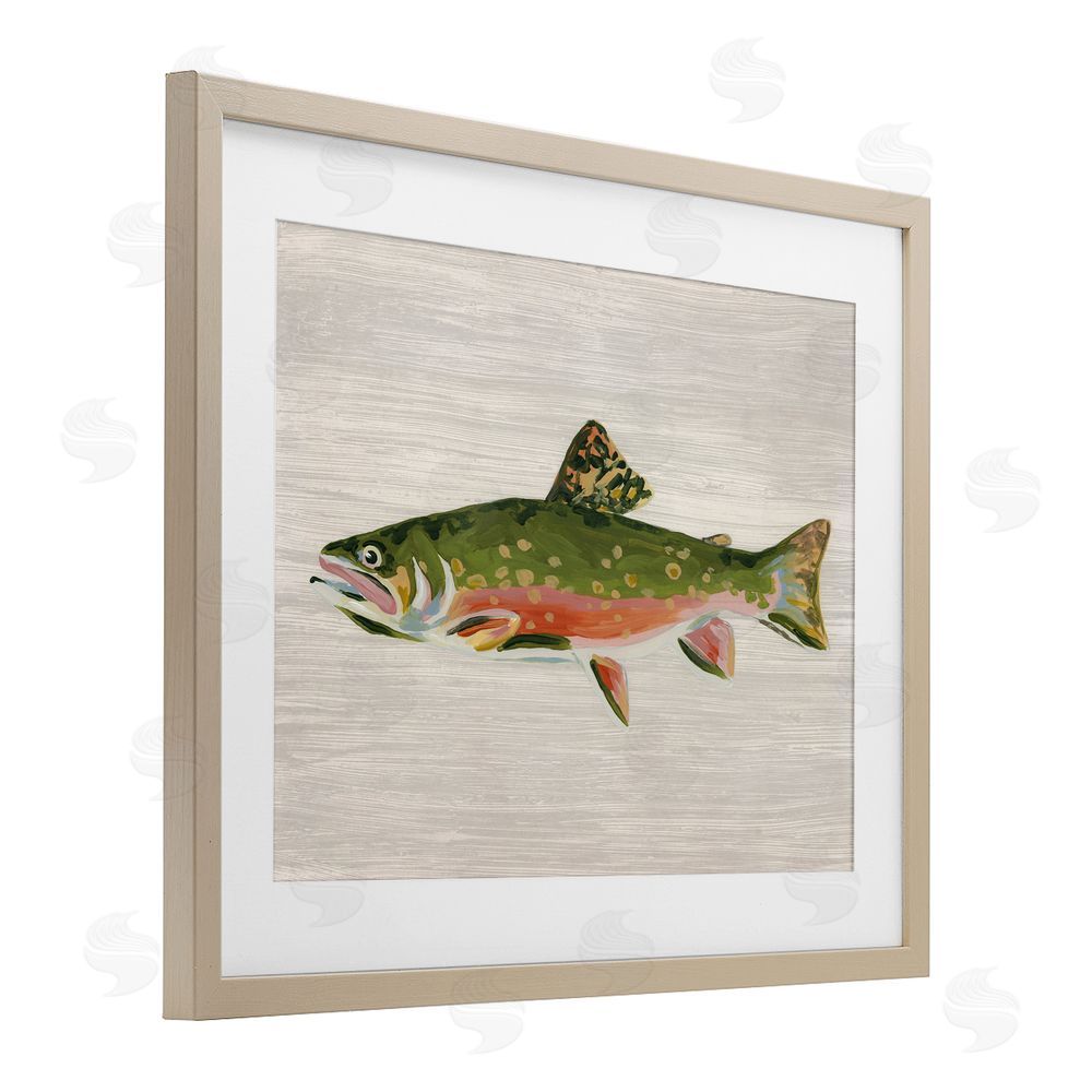 June Erica Vess Brook Trout Rustic Fish Brown Framed Print Under Glass Wall Art