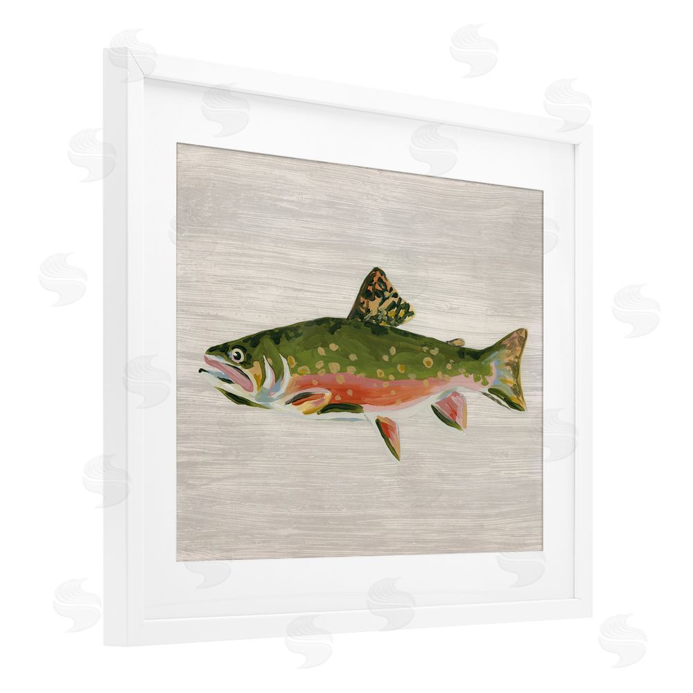 June Erica Vess Brook Trout Rustic Fish White Framed Print Under Glass Wall Art
