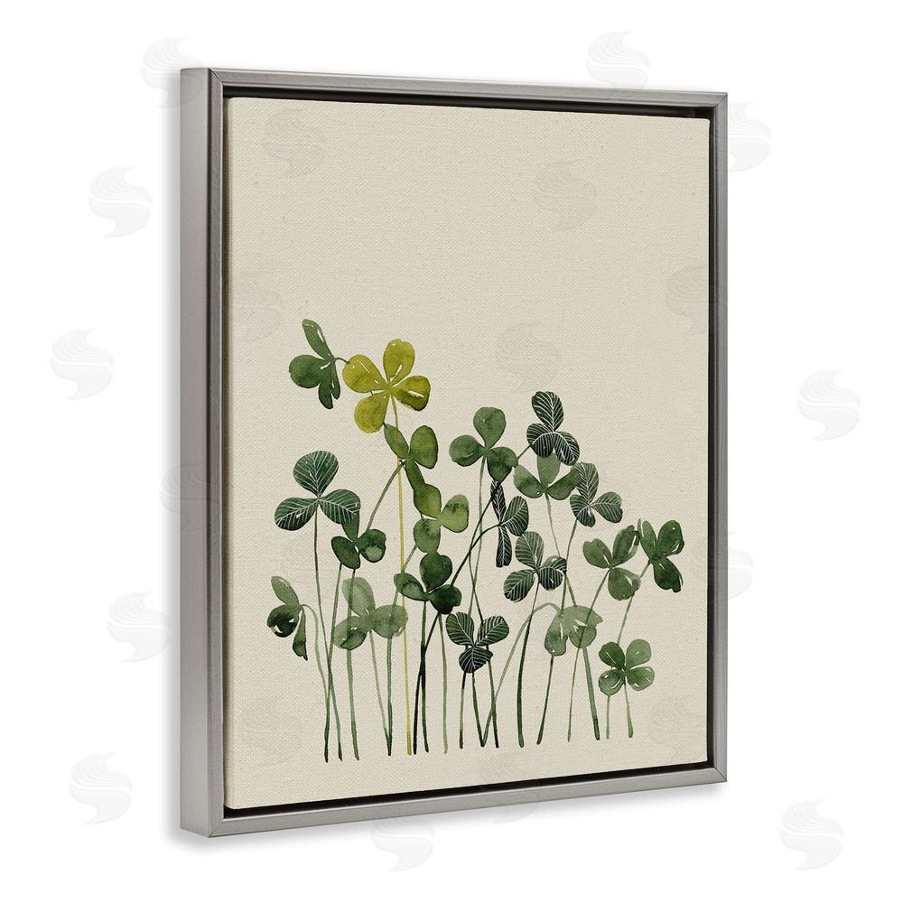 Grace Popp Hidden Gems Clovers Gray Floating Frame Canvas Wall Art Print