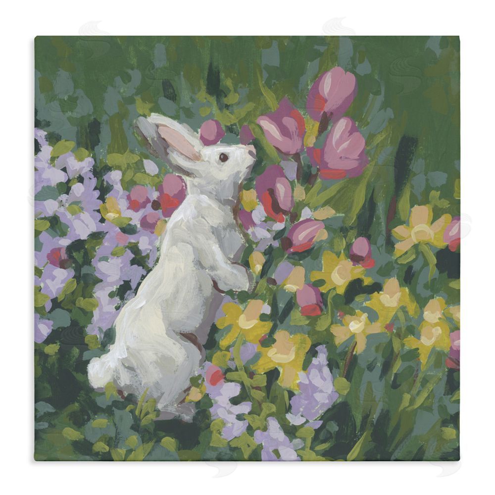 June Erica Vess Bunny in Garden Impression Stretched Canvas Wall Art Print
